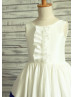 Hand Ruffled Ivory Navy Blue Striped Taffeta Vintage Flower Girl Dress